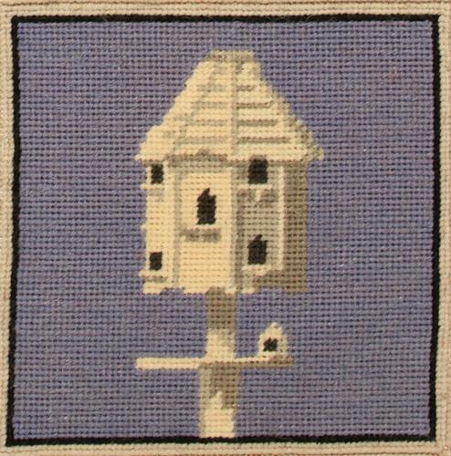 Dovecote, painted white atop a pole (left-hand panel) | Mike Gee