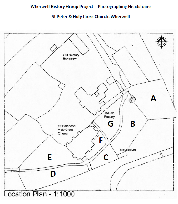 Map of Headstone Zones in Wherwell Churchyard