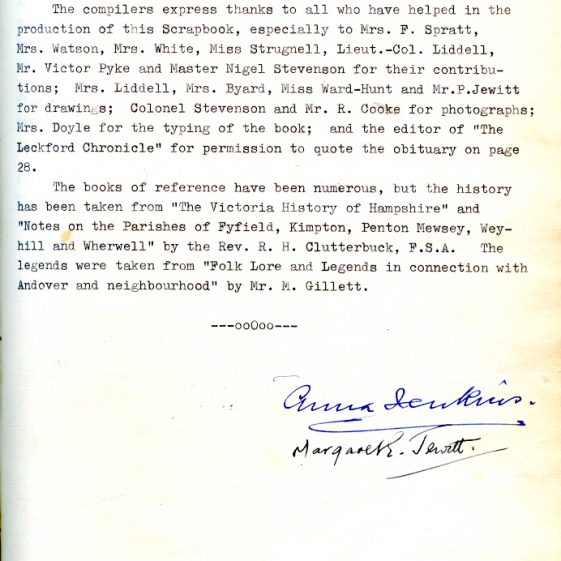 WI Scrapbook 1951 Acknowledgements | Wherwell WI (1951)