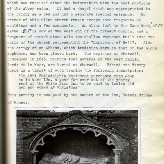 Page 9 - Alter tomb to Sir Owen West at the Church of St. Peter and Holy Cross | Wherwell WI (1951)