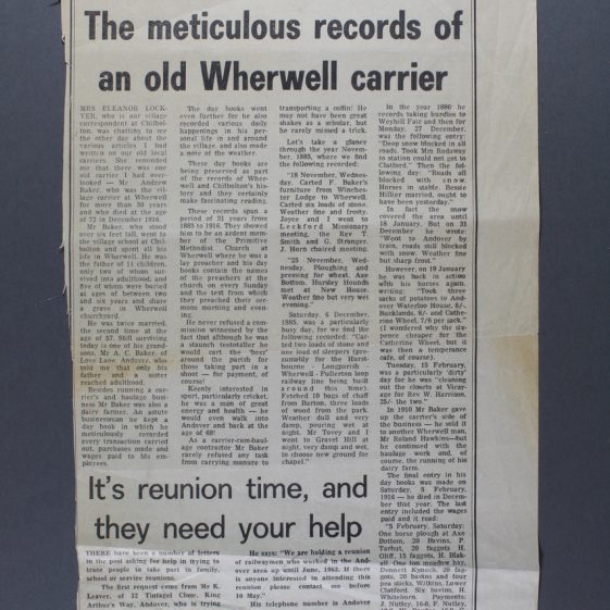 The Meticulous Records of an Old Wherwell Carrier. 1987. | Andover Advertiser