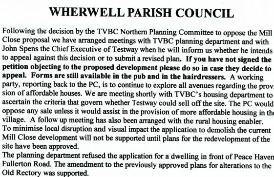 Wherwell Parish Council. Proposals for Mill Close